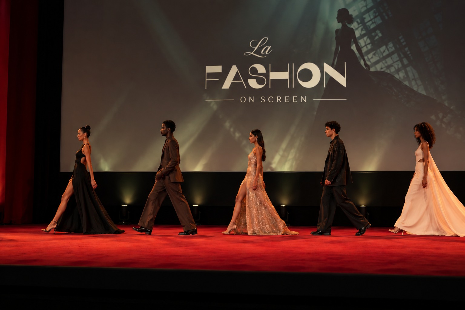Défilé Fashion on Screen devant le grand écran du cinéma